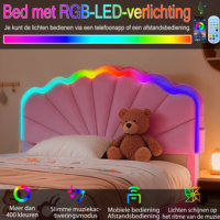 Cadre de lit en peluche Teddy avec lumières LED musicales, station de charge USB Type C, panier de rangement, tailles Twin, Full, Queen, rose et blanc