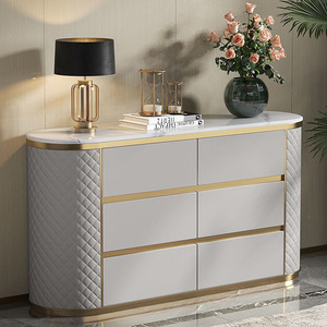 Entrée de la salle à manger de luxe <span class=keywords><strong>Buffet</strong></span> en bois avec dessus en marbre <span class=keywords><strong>Buffet</strong></span> avec tiroir de rangement Console dorée Armoire de cuisine en cuir blanc - Product Image 4