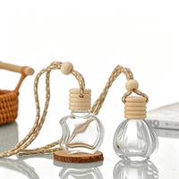 Bouteille vide suspendue en verre pour diffuseur d'huiles essentielles 5ml 8ml 10ml avec couvercle en bois, sérigraphie, parfum de voiture pomme, désodorisant