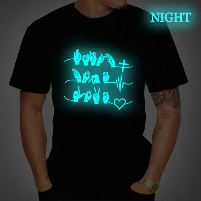 High Quality 100% Cotton O-Neck Night Club Novelty Glow in the dark blue/green Light up Equalizer Clothes Mens T Shirt