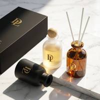 Bouteilles diffuseurs d'aromathérapie rechargeables en verre dépoli ambre noir de 100 ml avec bouchon en caoutchouc, bâtonnets parfumés et gravure pour huiles essentielles