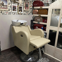 Fauteuil de lavage électrique beige à moteur unique avec hauteur réglable, base chromée, cuir synthétique, logo personnalisé pour salon de coiffure