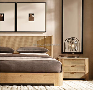 MYHOME Meubles de chambre à coucher en bois de chêne massif français de haute qualité Tables de chevet fermées à 3 tiroirs avec dessus en travertin - Product Image 5