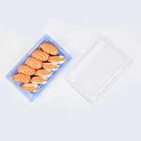 Plateau à sushi jetable en PET rectangulaire bleu recyclable, boîte alimentaire en plastique, boîte à emporter, plateau d'emballage à sushi avec couvercle transparent