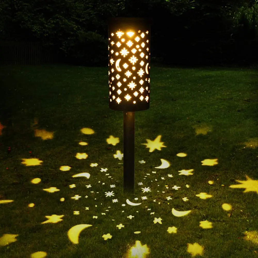 New design outdoor landscape solar powered led star moon style lantern hollow out light decorative for garden lawn wedding