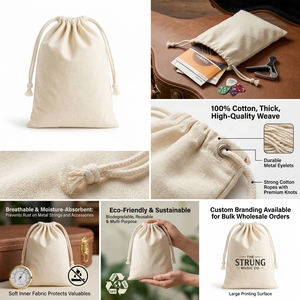 Pochette en coton pour cordes de guitare, sac de rangement à cordon, anti-poussière, recyclable, logo personnalisé, accessoire pour instrument de musique - Product Image 2
