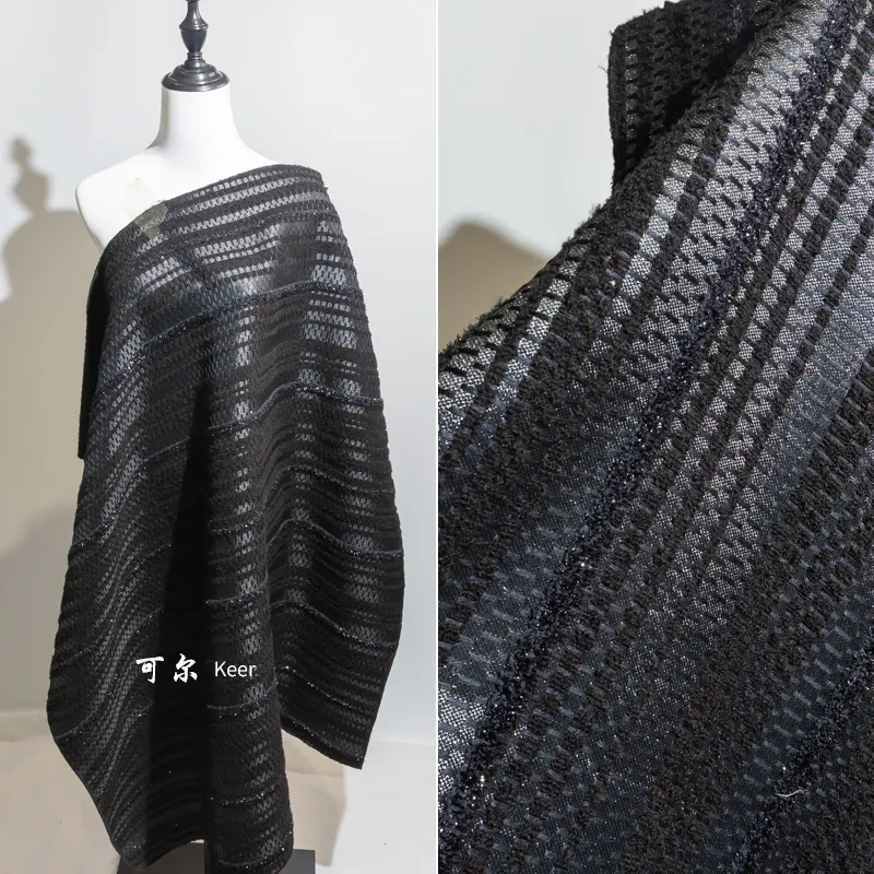 KEER Factory Custom Wholesale JBQ3941 High Quality Fabric Metallic Stripe Jacquard Polyester Acrylic Black 100 Woven YARN DYED