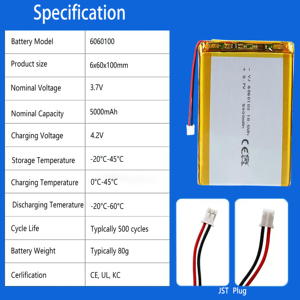 Аккумулятор LiPo 6060100 перезаряжаемый, большой емкости, 3.7В 5000мАч, литий-полимерный элемент 606090 для повербанка 502040 - Product Image 4