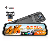 Podofo 9.66 ''double objectif Dash Cam Miroir 4K WiFi Enregistreur vidéo Moniteur de stationnement BSD + LCA G-Sensor APP Vision nocturne Autoradio