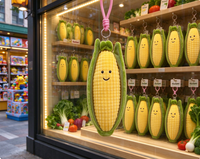Porte-clés en peluche maïs, pendentif végétal doux et rembourré pour décoration de sac, cadeau de vacances, porte-clés maïs en peluche personnalisé
