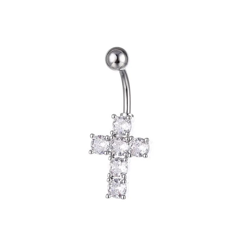 Custom Belly Rings 316L Stainless Steel Zircon Cross Navel Piercing Fashion Jewelry