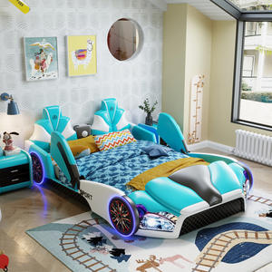 Cama infantil creativa con forma de coche, con almacenamiento, para dormitorio, individual, diseño deportivo, aspecto de cuero naranja - Product Image 2