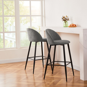 Tabouret de bar moderne de luxe en velours, dossier incurvé matelassé diamant, pieds en métal noir mat pour la maison, le restaurant, l'hôtel, l'appartement - Product Image 5