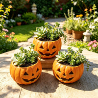Pot Bunga Resin Wajah Hantu Labu Desain Khusus, Kerajinan Resin Labu Halloween Dilukis Tangan