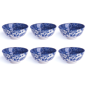 Set di 6 Ciotole in Porcellana Excelsa con Design Floreale Blu Orientato, Servizio da Tavola - Product Image 2