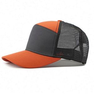 Wholesale in Stock Fast Delivery Lower MOQ Plain Mesh Snapback Baseball <b>Hats</b> Custom Trucker Cap With Leather Patch - Product Image 5