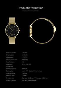 Montre connectée Slim Design T8 <span class=keywords><strong>Ultra</strong></span> BT Calling avec écran AMOLED HD rond de 1,19 pouce, suivi de la fréquence cardiaque et entraînement respiratoire pour femmes - Product Image 6