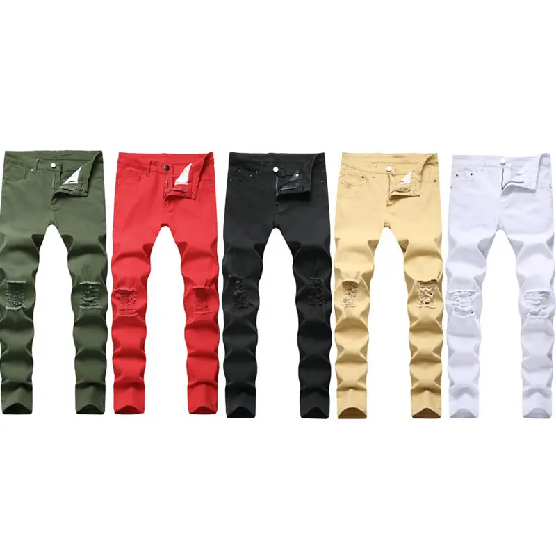 JL279 New 42 Men Ripped Simple Solid hop elastic jeans male Cotton Casual Skinny denim plus size men's jeans