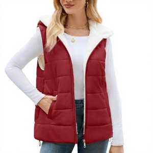 Chaleco acolchado con capucha para mujer, con cremallera, informal, sin mangas, con forro polar, chaleco informal para mujer - Product Image 3