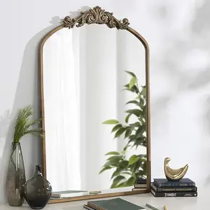 مرآة قوس حائط تقليدية من الطراز العتيق مطلية بالذهب 24x36 ، مرآة حائط مستوحاة من الباروك