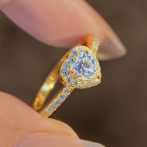 Anello di fidanzamento FOXI placcato in oro 18k cuore <span class=keywords><strong>D</strong></span> colore VVS Moissanite diamante anello di alone 925 <span class=keywords><strong>argento</strong></span> Sterling Moissanite anello di <span class=keywords><strong>nozze</strong></span> - Product Image 1