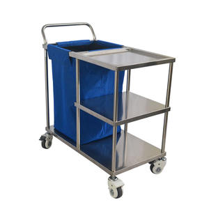 고품질 스테인리스 스틸 린넨 청소 트롤리 하우스키핑 카트 4륜 잠금장치 300lb 용량 ISO13485 인증 OEM - Product Image 2