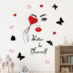 <span class=keywords><strong>Stickers</strong></span> <span class=keywords><strong>muraux</strong></span> décoration de <span class=keywords><strong>chambre</strong></span> de filles lèvres rouges avec yeux pour salon de beauté - Product Image 3