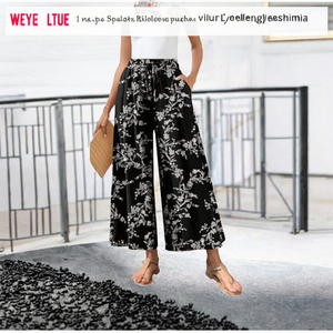 กางเกงขายาวทรงตรงลายดอกไม้สำหรับผู้หญิง Bestbee สวมใส่สบาย เอวยางยืดสูง ทรงคาร์โก้ ระบายอากาศได้ดี เหมาะสำหรับฤดูร้อน ทรงหลวม ใส่ได้ทุกโอกาส - Product Image 3