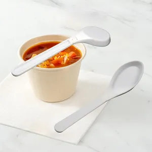 Best selling disposable heavy duty plastic cutlery PP 120*27mm fold soup spoon for restaurant white