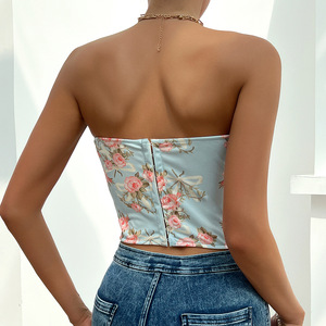 Haut corset sexy pour femme, décolleté plongeant, dos nu, à motif floral, avec baleines, style mode - Product Image 6