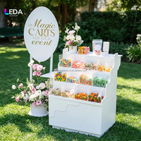 Carrito de Dulces Portátil para Bodas LEDA, Carrito Blanco para Exhibición de Dulces, Mueble Acrílico para Barra de Dulces, Decoración para Buffet de Postres en Eventos de Boda