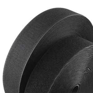 Adhesivo trasero de nailon de baja cantidad, tejido negro resistente Industrial, cinta para coser, accesorios para ropa