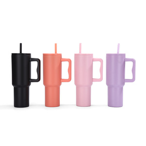 Gobelet isotherme en acier inoxydable tendance de 40 oz, grande capacité, imperméable, <span class=keywords><strong>mug</strong></span> à café de voyage avec poignée et paille - Product Image 1