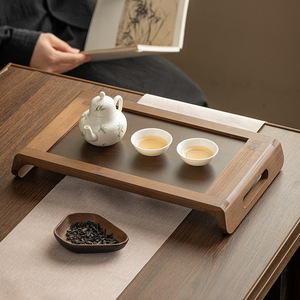 Simple bamboo and wood double-use walnut-colored <b>tea</b> <b>tray</b> for home use, suitable for placing and storing teacups, coffee cups, - Product Image 1