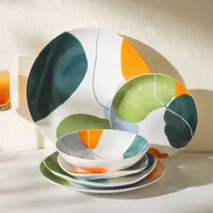 Hand painted gift item plates set dinnerware customized handmade food serving salad steak pasta ceramic plates for restaurant