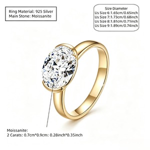 Klassische Verlobungsringe 14K Goldplattiert Ovaler Schliff 2 Karat Moissanit Krappenfassung Unisex-Ring für Jubiläen - Product Image 5