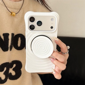 Funda de Silicona Líquida con Diseño de Ondas de Agua en Color Sólido para iPhone Air 13 14 15 16 17 Pro Max, Soporte Plegable, Antigolpes - Product Image 6