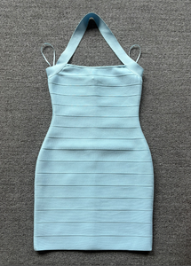 SB3883 Abito Aderente Senza Maniche con Collo Halter per Donna, Vestito Estivo Sexy e Audace con Schiena Scoperta, Mini Abito Tinta Unita per Feste e Serate - Product Image 3