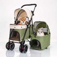 Poussette double pour animaux de compagnie à 2 niveaux, pour 2 chiens jusqu'à 60 lb, avec panier amovible, pliable, poussette de voyage à double étage, fenêtre en maille, double frein arrière
