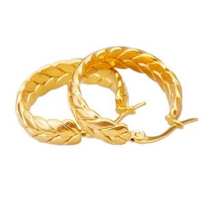 Créoles tressées plaquées <span class=keywords><strong>or</strong></span> 18 carats, motif feuille de blé torsadée, hypoallergéniques en acier inoxydable, bijoux fantaisie pour femme - Product Image 1