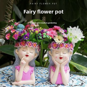Transfrontalier créatif résine artisanat fée Pot de fleur ornements méditation fille pour balcon cour jardin décoration de noël - Product Image 2