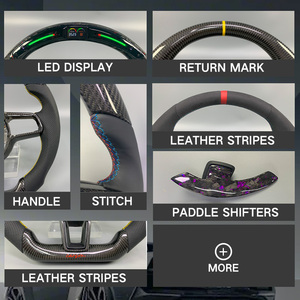 Volant en cuir <span class=keywords><strong>marron</strong></span> personnalisé avec fibre de carbone pour Audi A3 A4 A5 A6 A7 S3 S5 S6 S7 RS3 RS4 RS5 RS6 <span class=keywords><strong>RS7</strong></span> TTRS B8 B9 C8 - Product Image 6