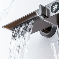 Robinet de baignoire mural en laiton gris anthracite avec affichage numérique LED pour le remplissage de la baignoire