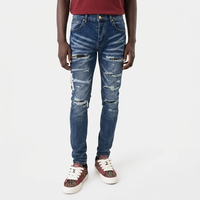 Jean slim déchiré en denim délavé style Y2K pour homme, avec patchwork de lettres en cuir PU, idéal pour l'hiver et le streetwear hip-hop
