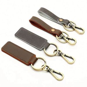 <b>Custom</b> Brand Luxury Leather <b>Keychain</b> with Retro Double Circle Design Popular Retro Metal PU Accessories Rectangular Logo Imprint - Product Image 4