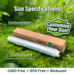 Compostable Soft Food Grade Cling Film Food <strong>Wrap</strong> with Cutter BPA-Free Stretch Certified <strong>Clear</strong> - Product Image 3