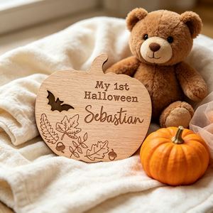 <b>Personalised</b> Baby's First Halloween Pumpkin <b>Wooden</b> Handmade <b>Sign</b> Social Media Photo Prop Milestone Keepsake Decoration Baby 1st - Product Image 6