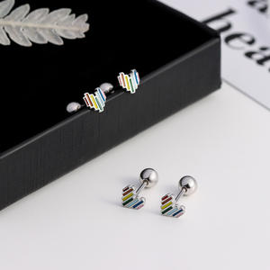 LE210 925 plata esterlina lujo chica pendientes Arco Iris amor corazón lindo divertido oreja Stud Original para mujeres fiesta joyería fina - Product Image 3