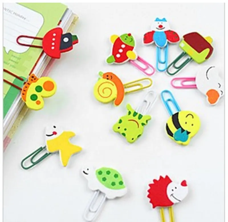 Creative Stationery Cartoon wood colorful paper clip kawaii Cute bookmark Random Design 12pcs cute Animation paper clip