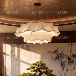 Lustre rond en tissu blanc de style chinois, lampe E27 à six têtes, pour salon, maison, salle à manger, hôtel, restaurant, esthétique Zen, nouvelle collection - Product Image 4